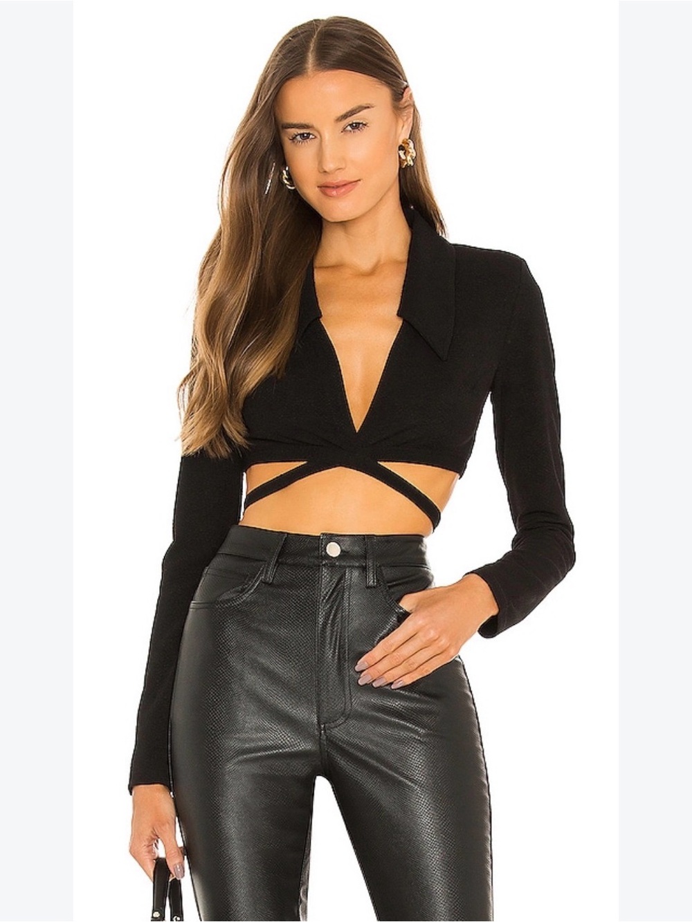 We Wore What Danielle Bernstein black knit wrap long sleeve shirt NWT M